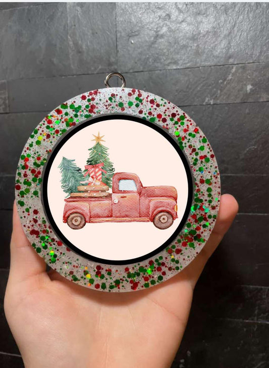 Truck with Christmas Tree Cardstock Freshie