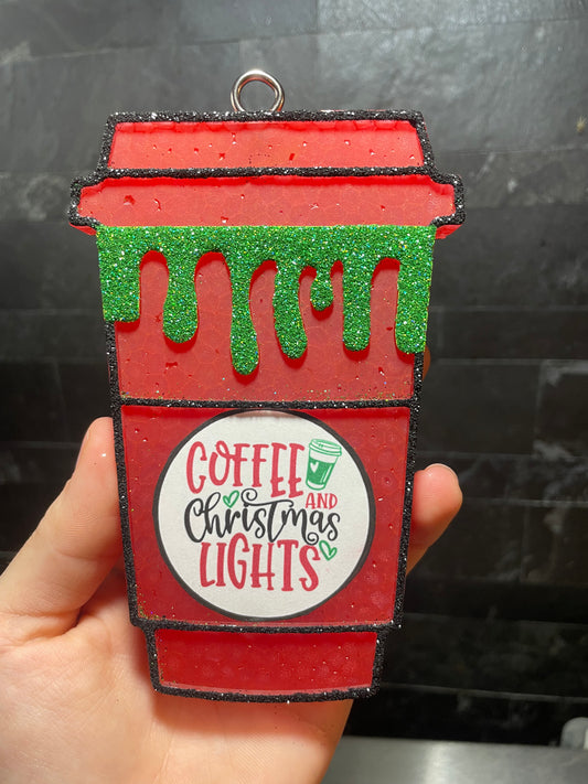 Coffee and Christmas Lights Car Freshie